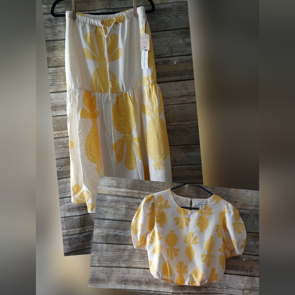 Yellow Patterned Skirt With Matching Cropped Top